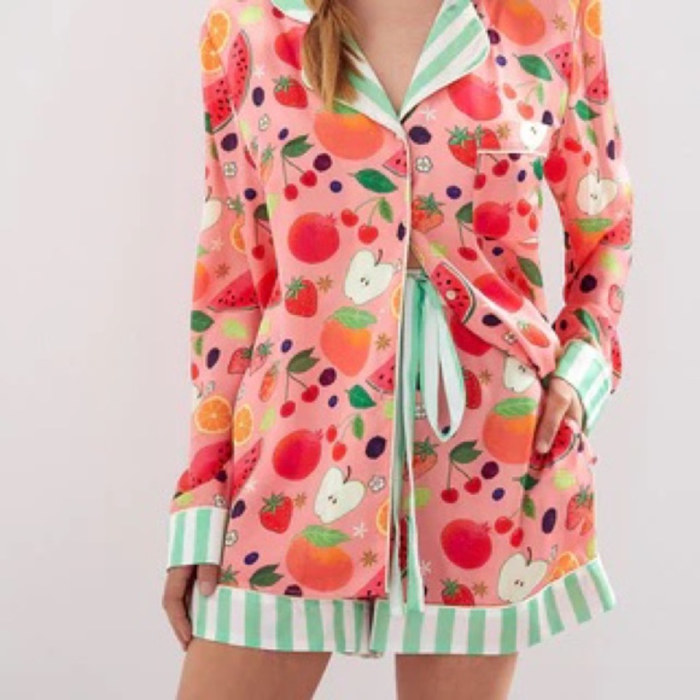 Karen Mabon, Fruit Medley Satin Pajama Shorts ONLY with Pockets in Small